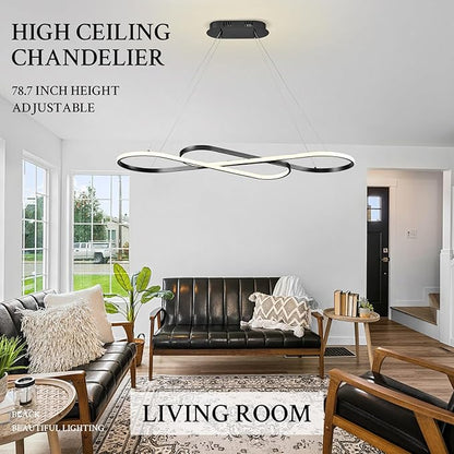 Modern LED Chandelier Black Dimmable LED Pendant Light for Dining Room Light Fixture Over Table Modern Kitchen Island Lighting High Ceiling with Remote for Living Room(42 Inch, 3000K-6500K)