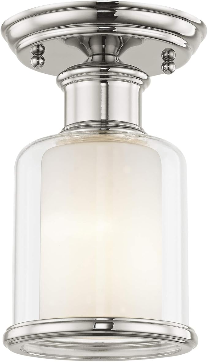 Livex Lighting 40200-35 Restoration One Light Ceiling Mount from Middlebush Collection in Polished Nickel Finish