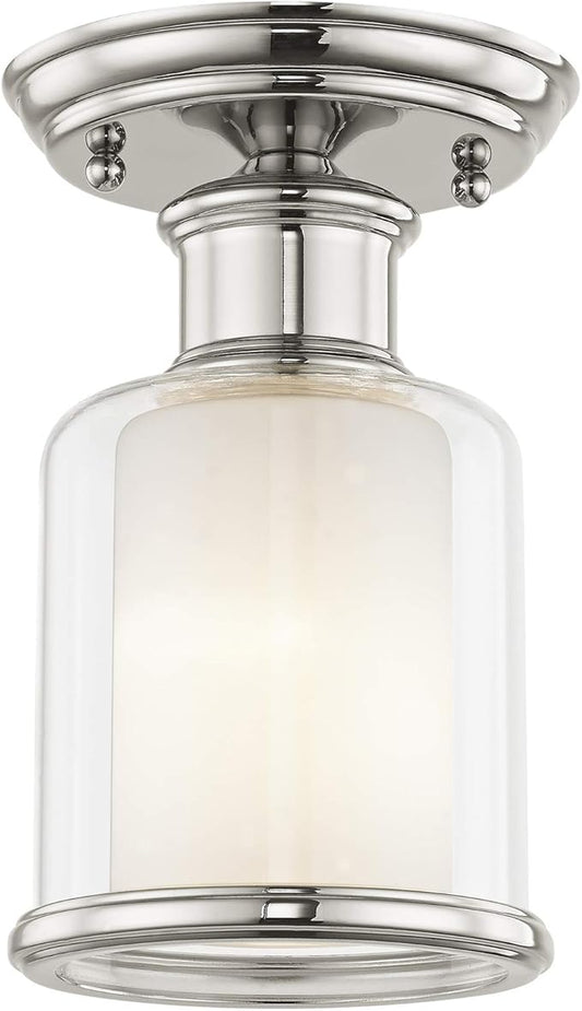 Livex Lighting 40200-35 Restoration One Light Ceiling Mount from Middlebush Collection in Polished Nickel Finish