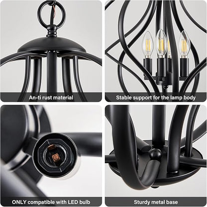 YURNYQ Modern Black Chandelier for Dining Room, 4 Lights Geometric Chandeliers, Sphere Chandelier Industrial Large Pendant Light Fixtures Hanging for Kitchen, Entryway, Foyer, Stairs