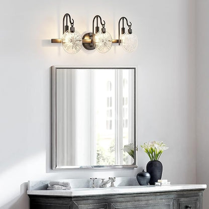 WUZUPS 3-Light Bathroom Light Fixture Over Mirror Morden Vanity Wall Sconces Clear Glass Shade for Bedroom Living Room, E12 Base, Black