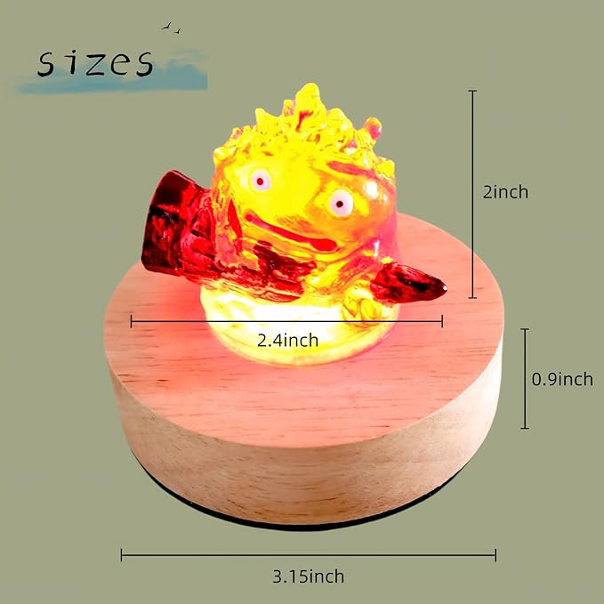 Calcifer Night Light with Remote Control - Multi-Color Adjustable LED Lamp Statue Inspired by Howl's Moving Castle