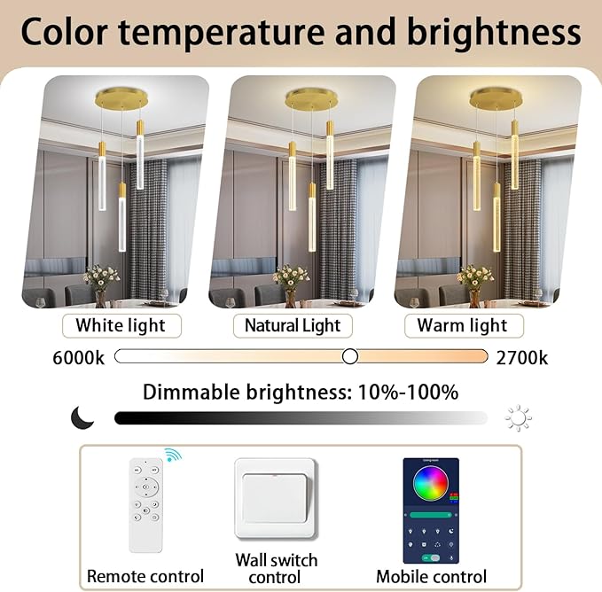 LED Modern Bubble Crystal Pendant Light for Kitchen Island Dining Room Living Room Foyer Remote Dimmable Gold Hanging Ceiling Fixture