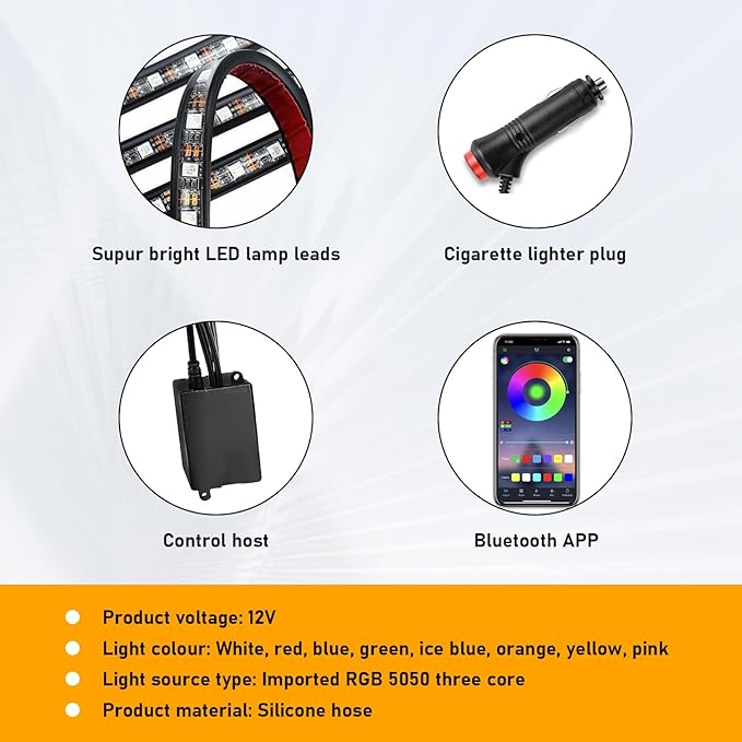 Car Led Interior Lights, RGB 72 LED Multicolor Auto Strip Light with Sound Active Function and APP Control, Under Dash Smart Lighting Kit with Charger, Car Accessories (Cigarette Lighter)