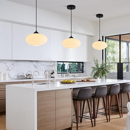 KCO Lighting 9.8" Small Milk Glass Pendant Light Black and White Pendant Light Mid Century Modern Hanging Ceiling Light Fixture