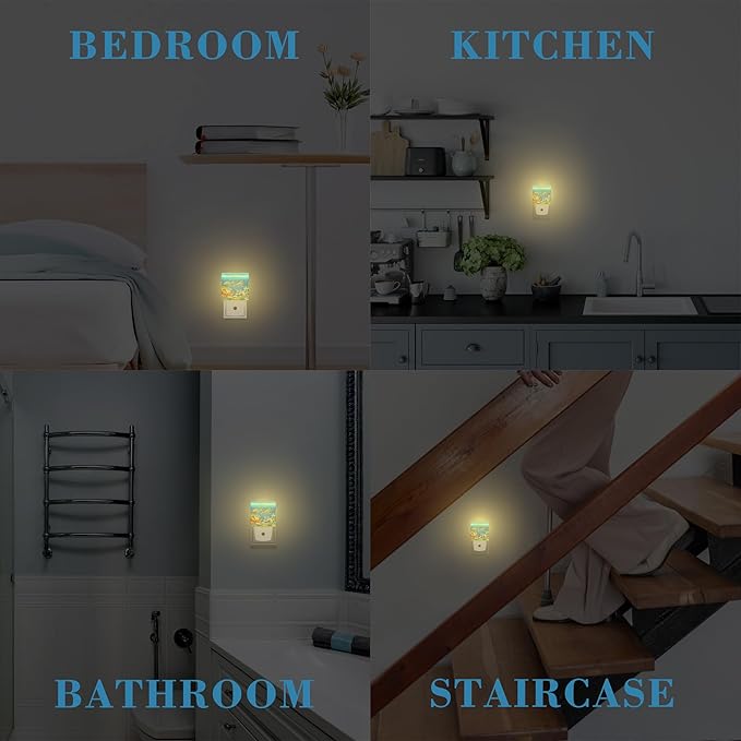 Colorful Seabed Coral Reef Night Light for Kids, LED Night Light Plug into Wall with Dusk to Dawn Sensor for Girls Boys Women Men Room Decor, Hallway, Kitchen, Bathroom, Nursery, Stairs
