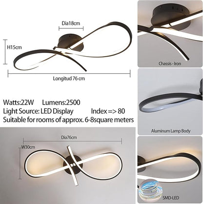 Modern LED Ceiling Light Fixture,30 Inch 22W Flush Mount Ceiling Chandelier,Dimmable Ceiling Lamp for Kitchen Bedroom Study Living Room Office Dining Room (Matte Black-S)