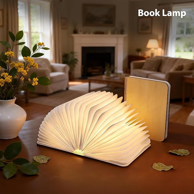 8.3 Inch Wooden Book Lamp, Book Lovers Gifts,Teacher Appreciation Gifts for Women, LED Ambient Lighting, Magnetic Mood Lighting for Home&Library Decor (Maple)