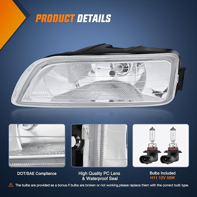 Nilight Fog Lights Assembly Compatible with 2003 2004 2005 2006 2007 Honda Accord 4Door Sedan 2004-2008 Acura TL w/H11 12V 55W Bulbs Clear Lens Driver and Passenger Side