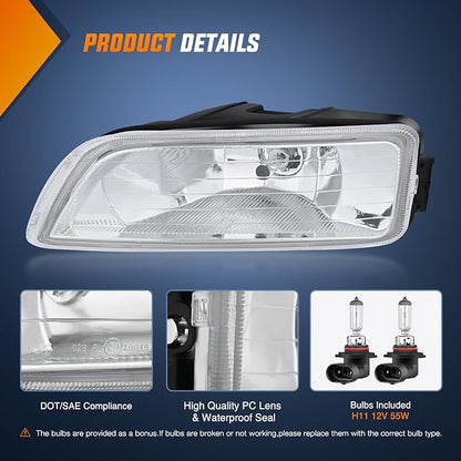 Nilight Fog Lights Assembly Compatible with 2003 2004 2005 2006 2007 Honda Accord 4Door Sedan 2004-2008 Acura TL w/H11 12V 55W Bulbs Clear Lens Driver and Passenger Side