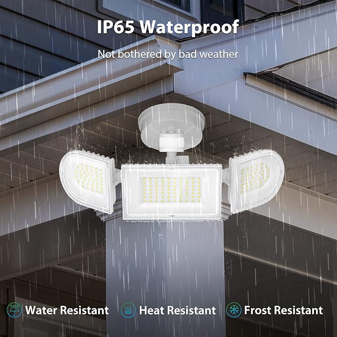 iMaihom 150W Motion Sensor Light Outdoor, 15000LM 6500K LED Security Floodlights, 3 Adjustable Head Motion Detection Light IP65 Waterproof for Yard Garage White 2pack