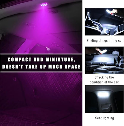 KVAEY 4 PCS Car LED Lights Interior Wireless, 7 Colors Magnetic Auto Ambient Light with 6 Bright LED Lamp Beads, Portable USB Rechargeable Vehicle Interior Led Night Light (Pink, Sticky, 4pcs)