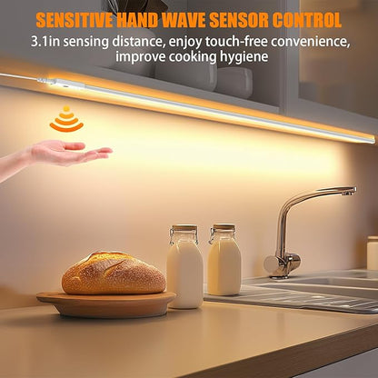 Smart Under Cabinet Lights, 40in Plug in Under Cabinet Lighting with Handwave Sensor, Bright Dimmable 5 Color Temp Stick on Closet Light, Slim Cuttable Under Counter Lights for Kitchen Desk Shelf