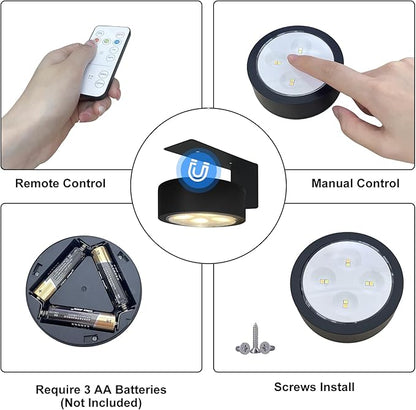 6-Pack Battery Operated Picture Light Magnetic Painting Light with 3 Lighting Modes,Remote and Dimmable Timer Art Display Light for Picture Artworking Frame Portrait,Wireless Wall Decor Puck Lights