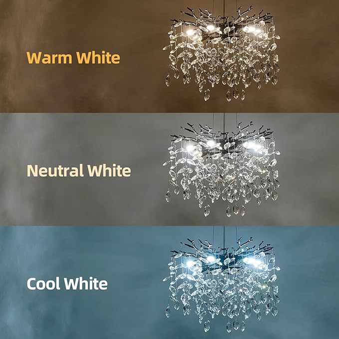 Modern Tree Branch Crystal Chandelier 18" Black Luxury Large Pendant Lighting 6-Light Contemporary K9 Crystal Chandeliers for Dining Room Kitchen Living Room Foyer Entryway (Black, D18-Round)