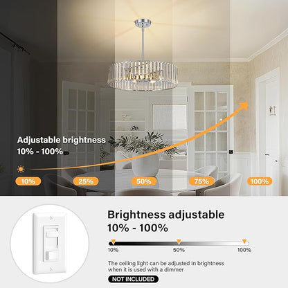YURNYQ Chrome Crystal Ceiling Light Fixture, Modern Semi Flush Chandelier, Round Hanging Lighting Chandeliers for Dining Room, Kitchen, Bedroom, 6-Light, 19.68 Inch