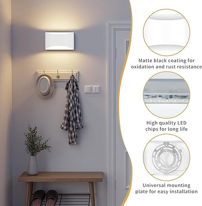 Black Modern LED Wall Sconce, 3 Colors Indoor Wall Lights, 10W Hardwired Up and Down Aluminum Wall Mount Lamp for Bedroom Living Room Hallway Corridor (White, 6 Pack)