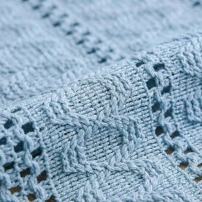 Artoid Mode Sky Blue Farmhouse Woven Rustic Hollow Table Runner, Seasonal Holiday Hollow Kitchen Dining Table Decoration for Home Party Decor 12x90 Inch