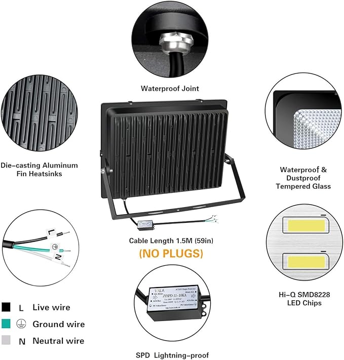 500W LED Stadium Flood Light Outdoor, 2750W Equivalent, 40000LM Super Bright Exterior Security Light, IP66 Waterproof, 6000K Daylight White, Commercial Light for Sports Fields and Counts