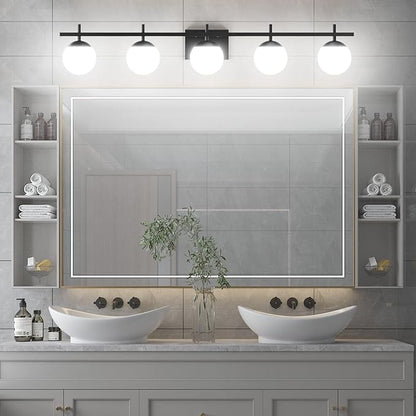 Ralbay Mid Century Modern Vanity Lights Black Milky Glass Mid Century Bathroom Vanity Lights Over Mirror, Wall Light for Bathroom Black 5 Light