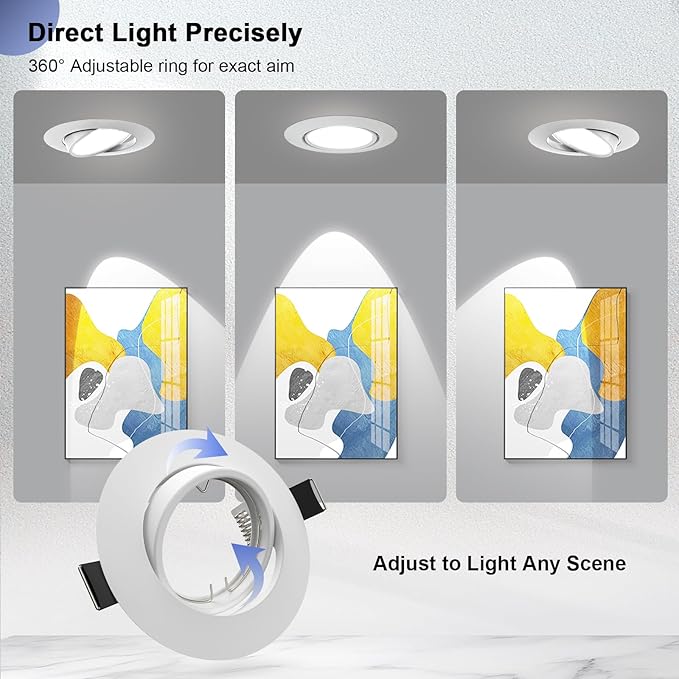 6 Pack Recessed Lighting Trims, MR16 GU10 GU5.3 Holders, 3 inch Recessed Light Socket, Adjustable Spotlight Frame Suitable for Ceiling Cabinet Kitchen, Matte White