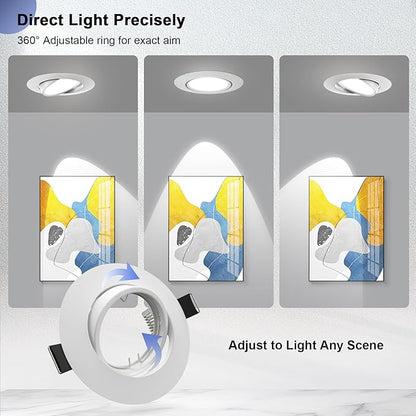 6 Pack Recessed Lighting Trims, MR16 GU10 GU5.3 Holders, 3 inch Recessed Light Socket, Adjustable Spotlight Frame Suitable for Ceiling Cabinet Kitchen, Matte White