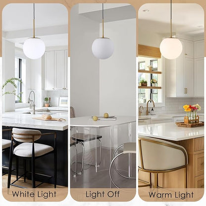 Milk Globe Pendant Light, Mid Century Modern Ceiling Hanging Lights Fixture with Height Adjustable, Brass Gold Pendant Lighting for Kitchen Island, Hallway, Dining Room, Living Room (1 Pack)