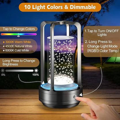 Portable Table Lamp for Outdoor Indoor: Cordless Rechargeable Desk Lamp with 10 Colors - Shower Lamp with Stepless Dimmable - Metal Battery Operated Lantern Light for Bedroom/Bar/Coffee Shop/Camping