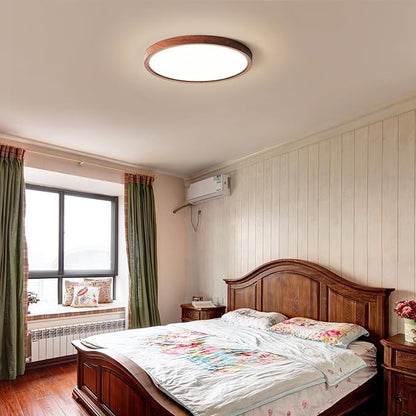 HEYAN Walnut Wood Flush Mount Ceiling Light Fixture,16 Inch Dimmable LED Ceiling Light with 3000K-4000K-6000K Selectable Flat Low Profile Round Ceiling Lights for Bedroom Hallway Laundry (2 Pack)
