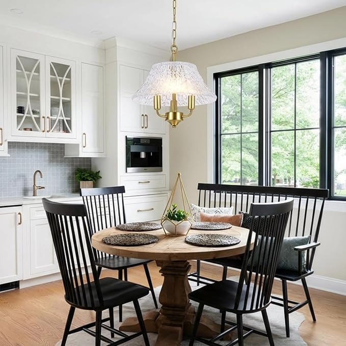 15.08 Inch Modern Large Brass Gold Clear Glass Pendant Light Fixture Bronze Hanging Lamp for Kitchen Island Ceiling Dining Table Foyer Hallway Entry E12 Base UL Socket Hardwired Lampara