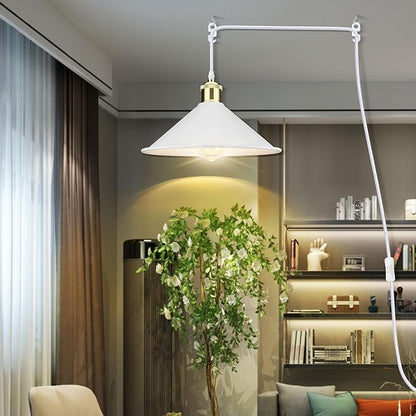 LYOOWNG Plug in Pendant Light, Bigger Hanging Lights with Plug in Cord On/Off Switch, 13FT Industrial Plugin Hanging Light, Vintage Pendant Lights Fixture, White