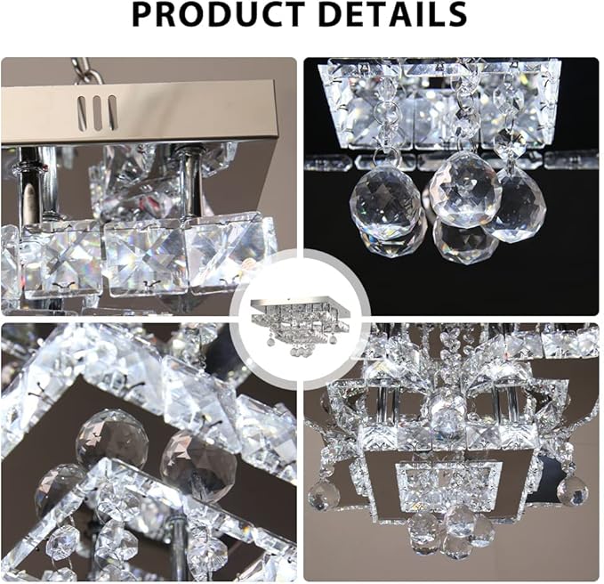 11.8" Modern Crystal Chandelier LED Ceiling Light Fixture Suitable for Kitchen Corridor Hallway Bedroom Bathroom Dining Room 4 Petals/Raindrop Ball Square Wall Switch （White Light）