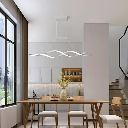 Jaycomey Modern Pendant Light, Dimmable LED Chandelier with Remote Control, Wave Shape Chandelier Lighting, Chandeliers for Dining Rooms Kitchen Island Restaurant Living Room, 3000-6000K, 28W, White