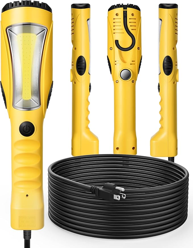 DEWENWILS 25ft COB LED Work Light, 1200LM LED Trouble Light, Extra Long Handheld Corded Work Lights with Strong Magnet, Swivel Hook, ETL Listed
