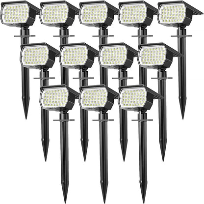WENATY Solar Spot Lights Outdoor Waterproof IP65, 12 Pack Landscape Spotlights with 46 LEDs, 3 Modes Auto On/Off Solar Powered Flood Lights for Outside Pathway, Yard, Garden, Walkway (Cool White)