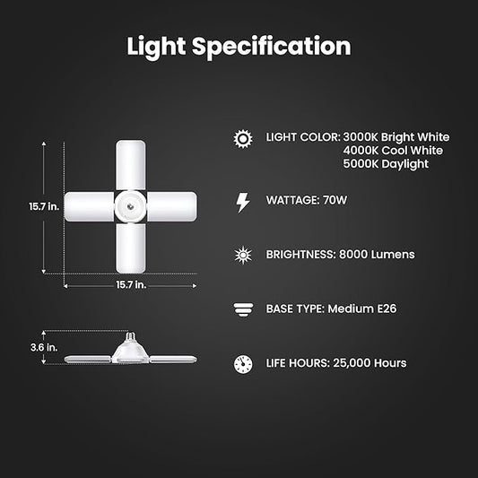 Feit Electric LED Garage Light, Multiple Adjustable Panels, E26 Base, Ideal for Garage, Workshop, Shed, 25,000-Hour Lifetime