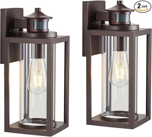 MICSIU Bronze Motion Sensor Exterior Wall Light 2 Pack, Waterproof Dusk to Dawn Outdoor Lighting with Clear Glass, 13 Inch Outside Porch Light for House, Front Porch, Garage, Walkway