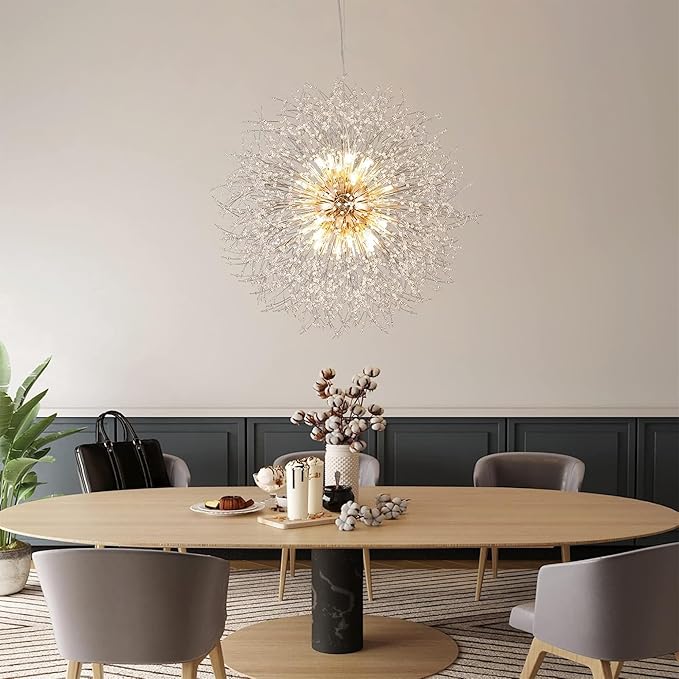 Modern Firework Chandelier, 24 Lights Gold Sputnik Crystal Chandelier, Large Dandelion High Ceiling Light Fixture for Foyer Hallway Entryway Living Room