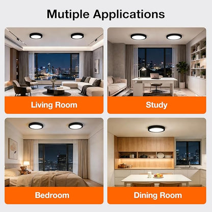 Sylvania 12" LED Flush Mount Ceiling Light Fixture, 24W, 1600 LMS, Hardwired, 3000K, Warm White, Black, LED Lights for Bedroom Kitchen Hallway Porch - 1 Pack (66459)