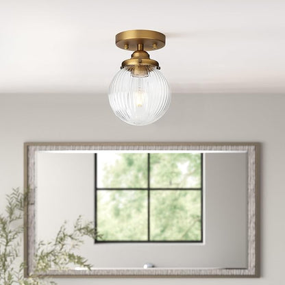 Yosoan 1-Light Indoor Flush Mount Hallway Ceiling Light, Single Modern Hardwired Vintage Industrial Retro Textured Striped Round Shade Farmhouse Lamp for Corridor Kitchen Bathroom Bedroom(Antique)