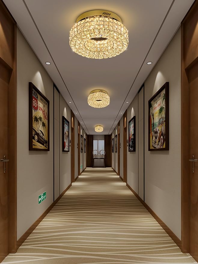 ykolupty 16" Crystal Chandeliers,Round Chandelier for Living Room Modern Crystal Ceiling Light Fixture for Foyer Bedrooms Dining Room Hallway Gold