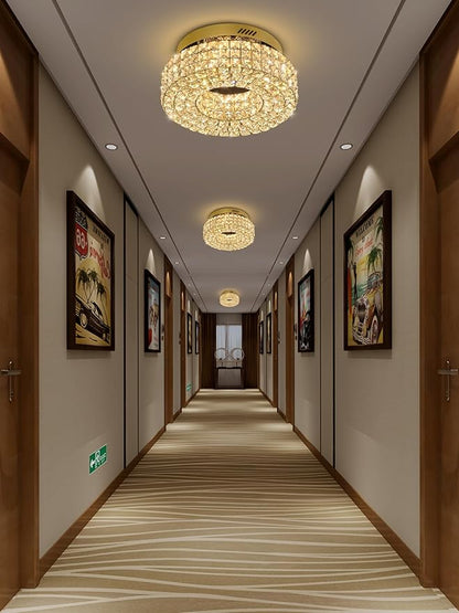 ykolupty 16" Crystal Chandeliers,Round Chandelier for Living Room Modern Crystal Ceiling Light Fixture for Foyer Bedrooms Dining Room Hallway Gold