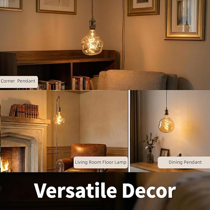 G125 Large Oversized LED Edison Bulb,5 Watt 400 Lumens 2200k Warm Yellow Unique Light Bulbs,Amber Glass E26 Base Huge Globe Vintage Decorative Dimmable Light For Bedroom Living Room Bar Cafe,1Pack