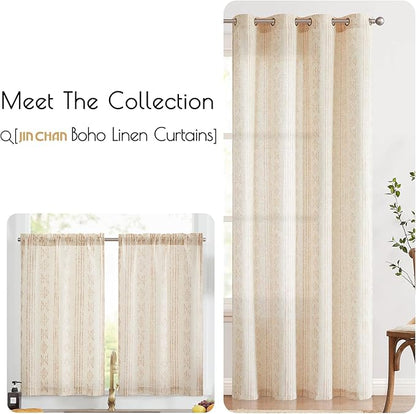 jinchan Boho Kitchen Curtains Linen Tier Curtains 45 Inches Bohemian Cafe Small Drapes Striped Mudcloth Farmhouse for Bathroom RV Camper Light Filtering Rod Pocket 2 Panels Taupe on Beige
