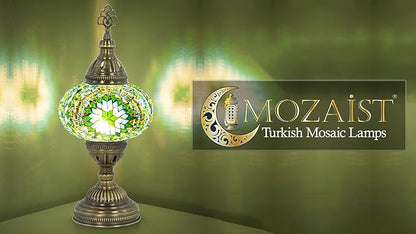 Turkish Mosaic Table Lamp with Bulb – Light Green Handmade Stained Glass Bedside Light, Authentic Turkish Boho Vintage Home Decor with E12 Socket