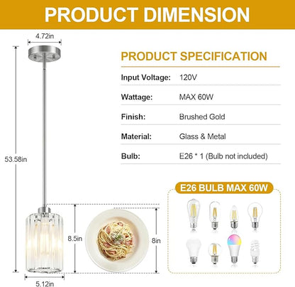 3 Pack Brushed Nickel Pendant Lights Kitchen Island, Modern Crystal Chandelier Kitchen Pendant Lighting Over Island, Adjustable Hanging Mini Light Fixtures for Dining Room Hallway Corridor Bedroom