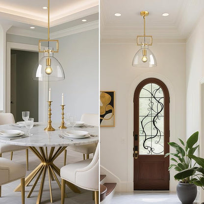 Mondern Large Gold Kitchen Island Pendant Light, 10 '' W 1-Light Glass and Brass Island Pendant Lights,Dome Pendant Light, for Kitchen,Dining Room,Bathroom,Bar