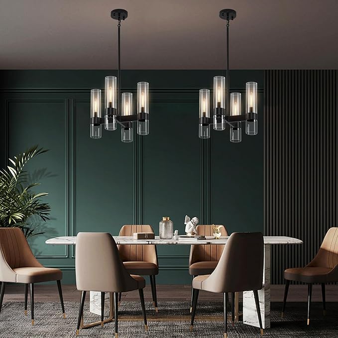 4 Lights Black Chandeliers for Dining Room Light Fixture | Entryway Chandelier for Foyer with Glass Cover | Kitchen Island Lighting Over Table for Hallway | Entryway | Corridors | Bedroom