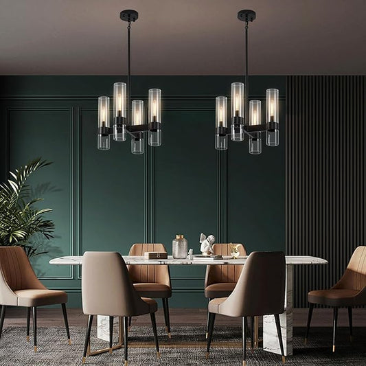 4 Lights Black Chandeliers for Dining Room Light Fixture | Entryway Chandelier for Foyer with Glass Cover | Kitchen Island Lighting Over Table for Hallway | Entryway | Corridors | Bedroom