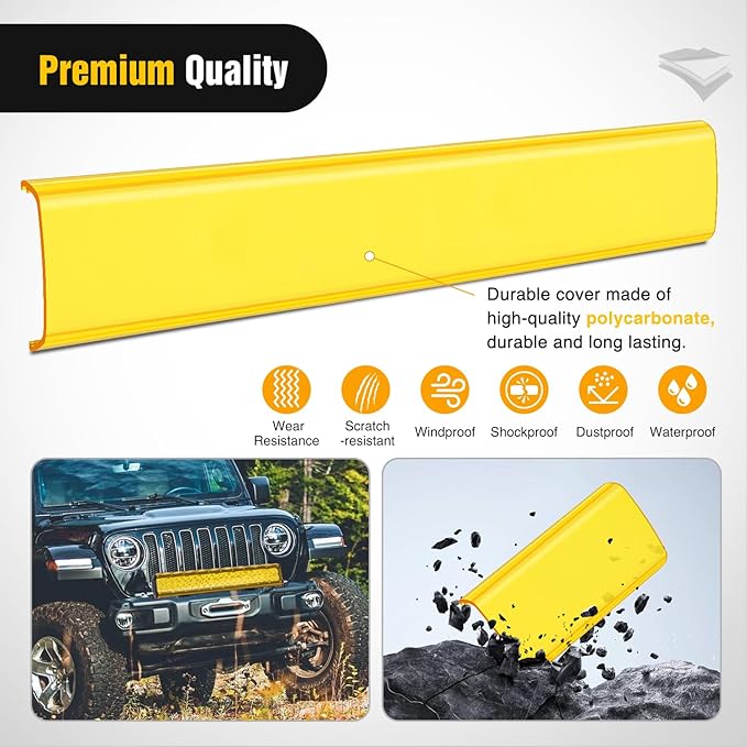 Nilight 20 Inch LED Light Bar Cover Amber Yellow Protective Cover Durable Polycarbonate Lens Waterproof Dustproof Scratch-Proof for Double-Row Lights Off Road Driving Lighting